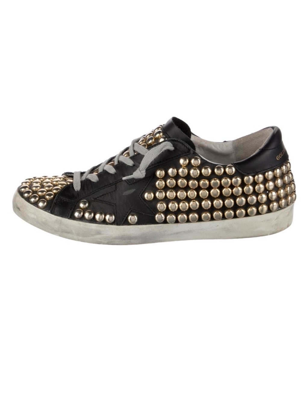 Golden Goose Black Leather Superstars with Gold Studs